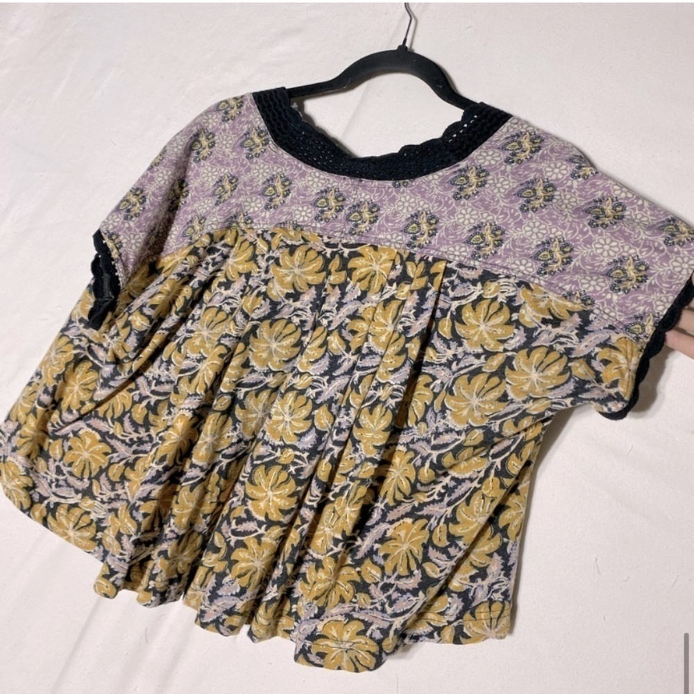 Free People Yellow Floral Leilani Crop With Crochet Lace Trim S - Picture 10 of 13